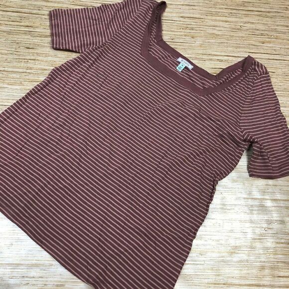 A-912 Susina soft square neck tee stripe LIGHT PLUM size M - Picture 1 of 1